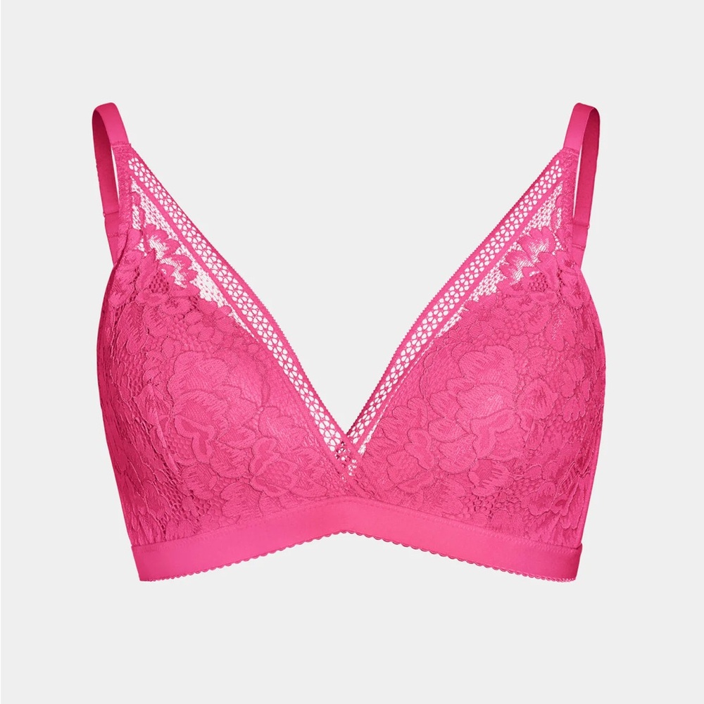 Knix Lace Deep-V Bra, Shocking Pink, Large
